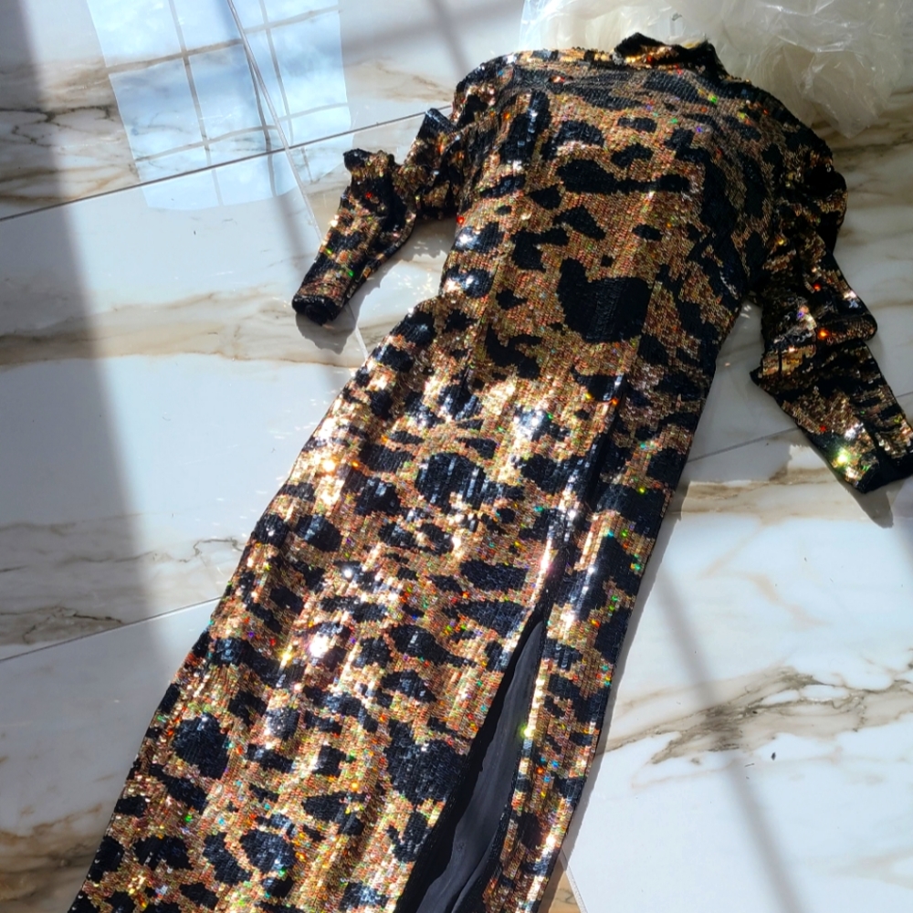 Sequins animal print evening long gown.